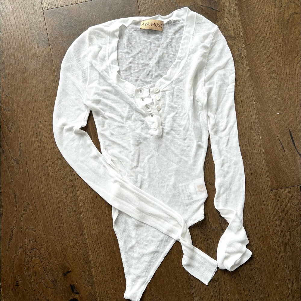 Aya Muse White Mesh Clara Long Sleeve Bodysuit - Picture 3 of 4